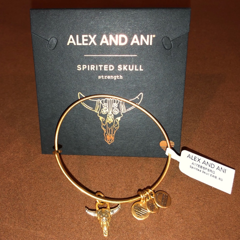 New ALEX AND ANI Spirited Skull Bracelet Gold Tone